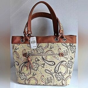 Paisley Print Tote Bag with Brown Accents